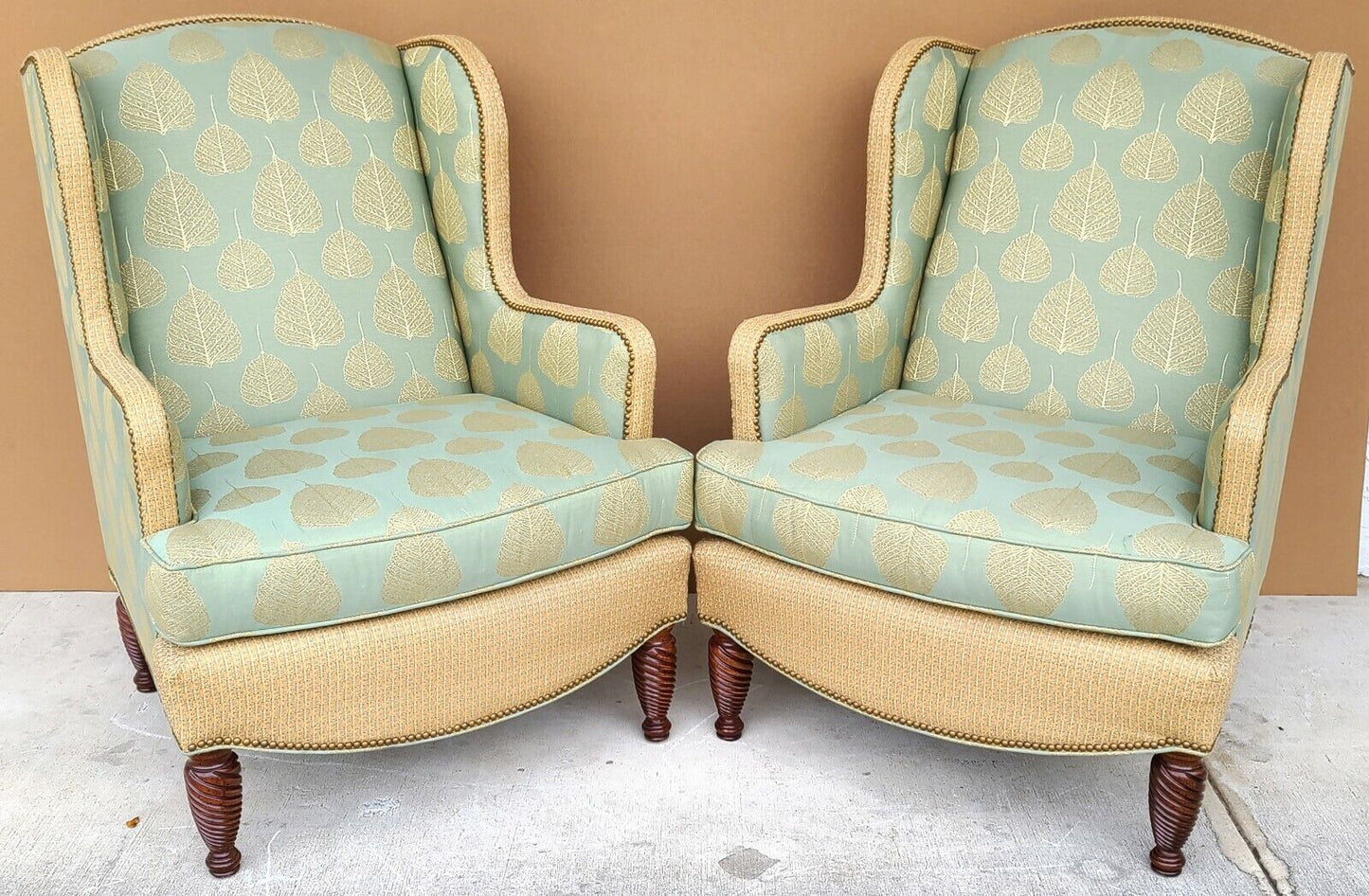 Pair of Substantial Chippendale Wingback Armchairs by HEKMAN WOODMARK