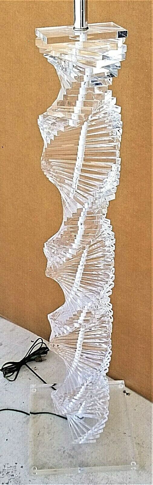 1970's Karl Springer Style Lucite Stacked Helix Spiral Staircase Floor Lamp