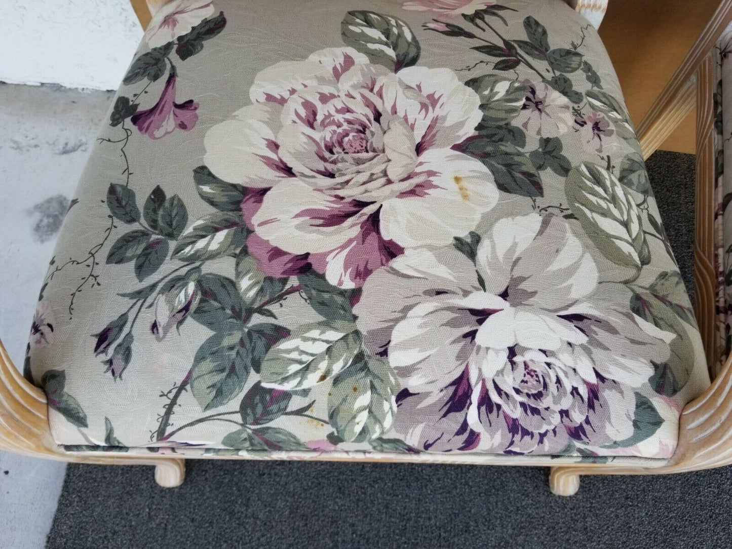 Carved Blonde Solid Wood Chintz Roses Dining Chairs - Set of 4