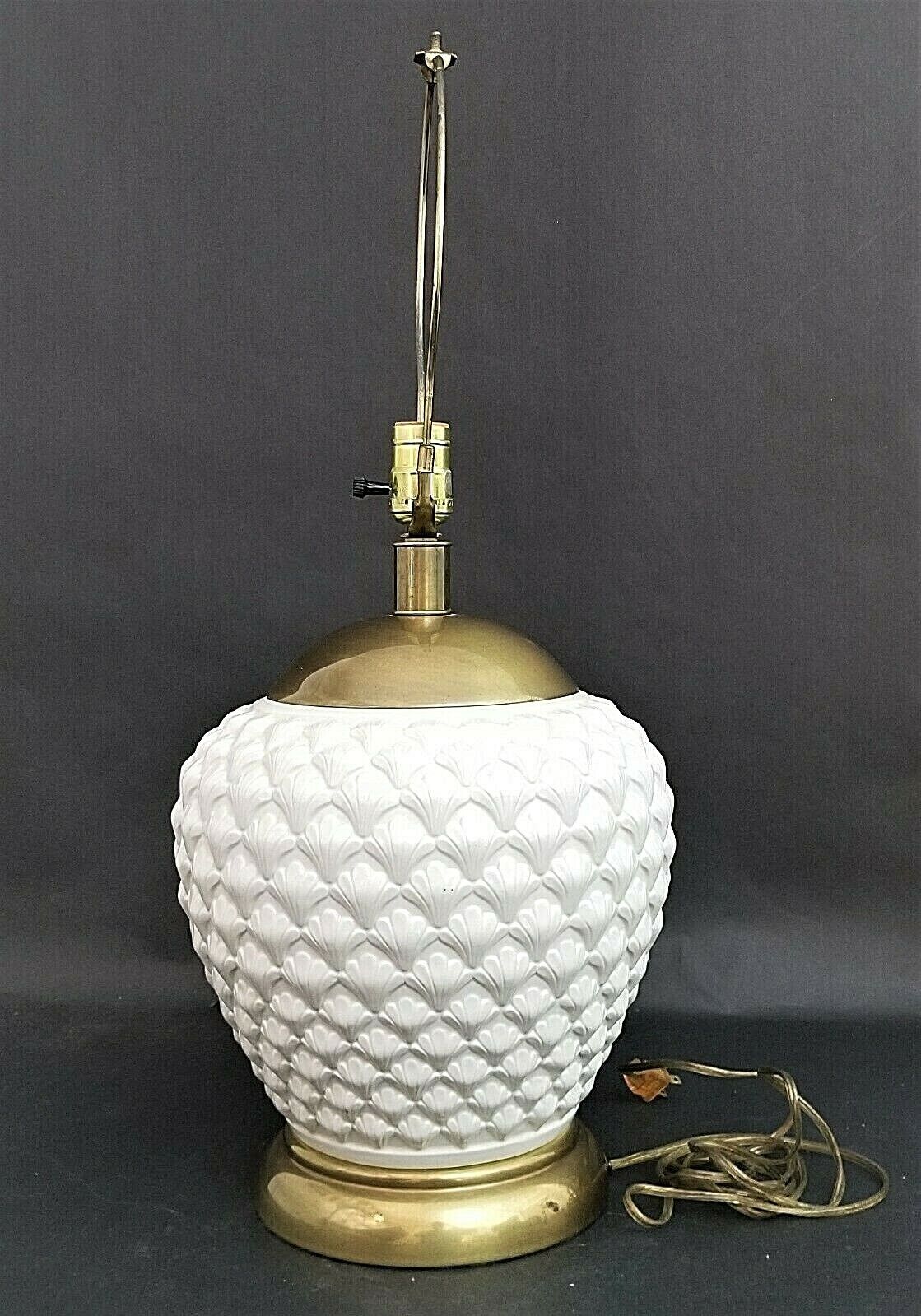 Coastal FREDERICK COOPER 1970's Embossed Sea Shell Ceramic + Brass Table Lamp