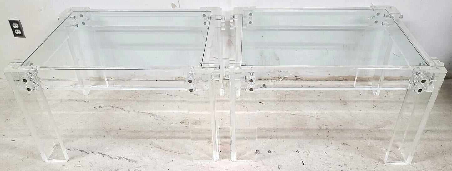 Oversized 1970s Vintage MCM Lucite Glass Side End Tables