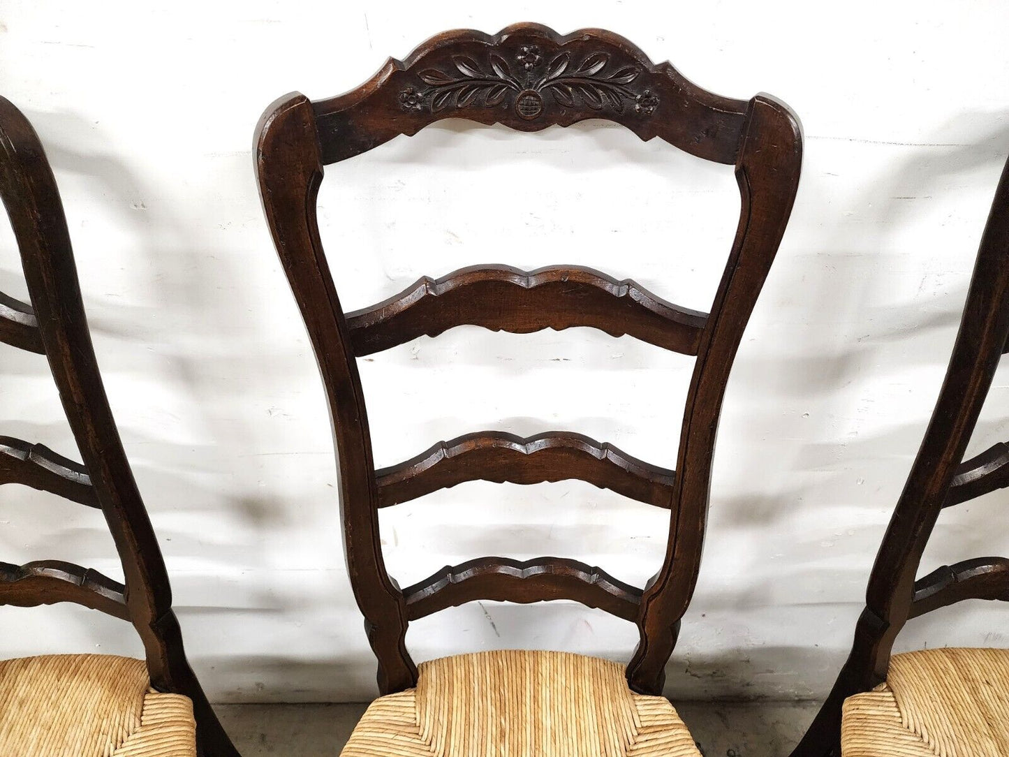 Country French Dining Chairs Rush Seat Ladderback Mid Century (6)