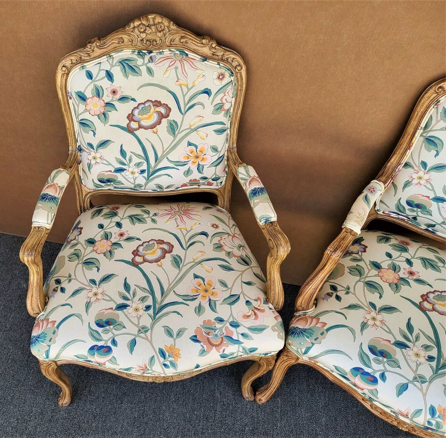(2) Vintage French Provincial Louis XV Style Italian Arm Chairs by Chateau d'Ax