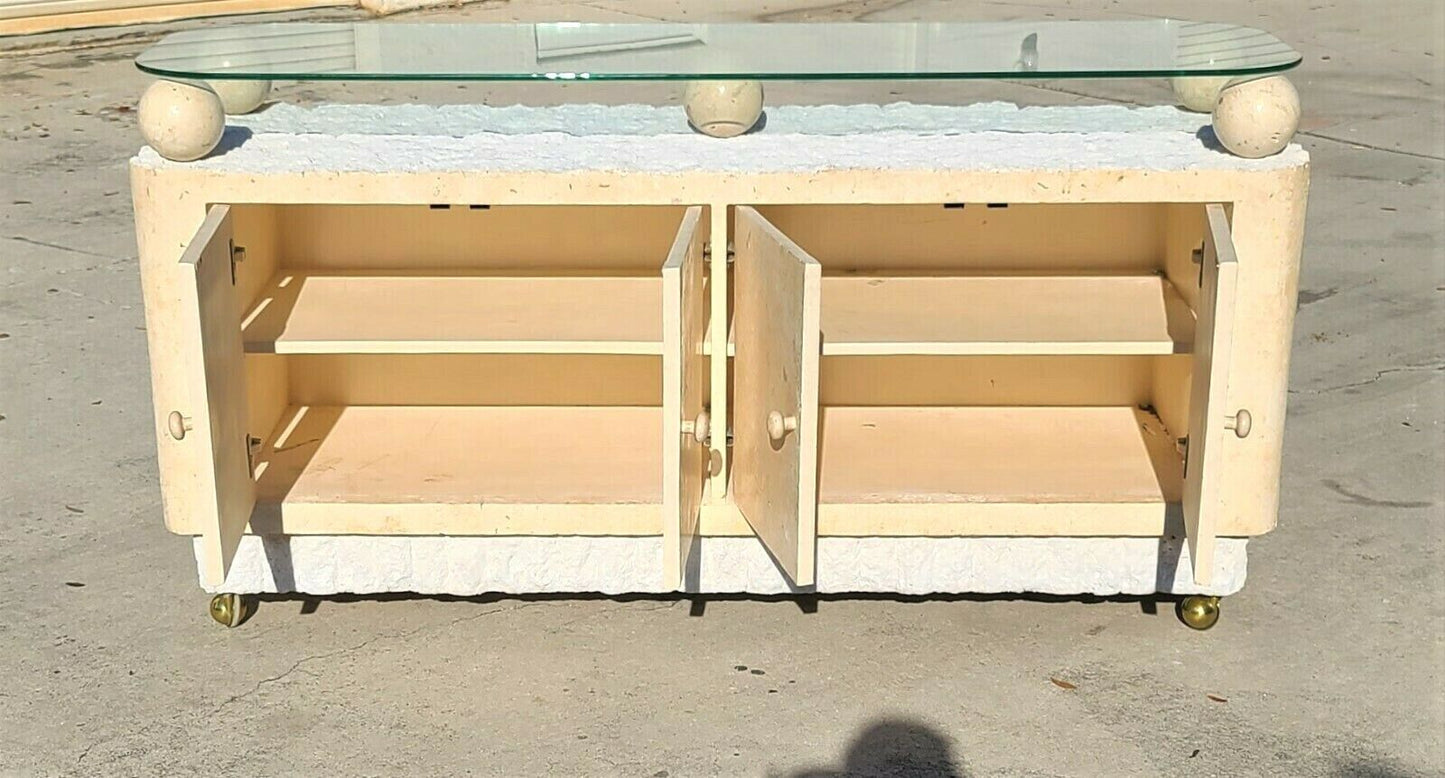 MAITLAND Style Postmodern Tessellated Stone Rolling Credenza Buffet Dry Bar