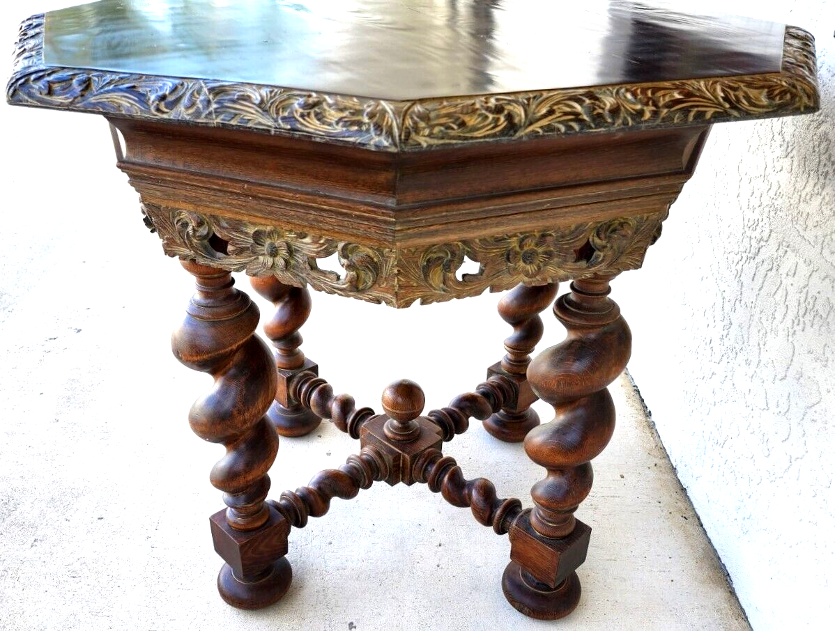 Antique French Table Louis XIII Octagonal Barley Twist 1800s