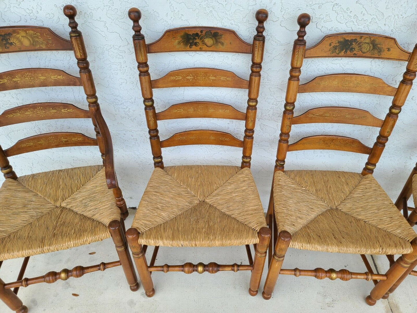 L Hitchcock Dining Chairs Harvest Stenciled Ladder Back Rush Seat