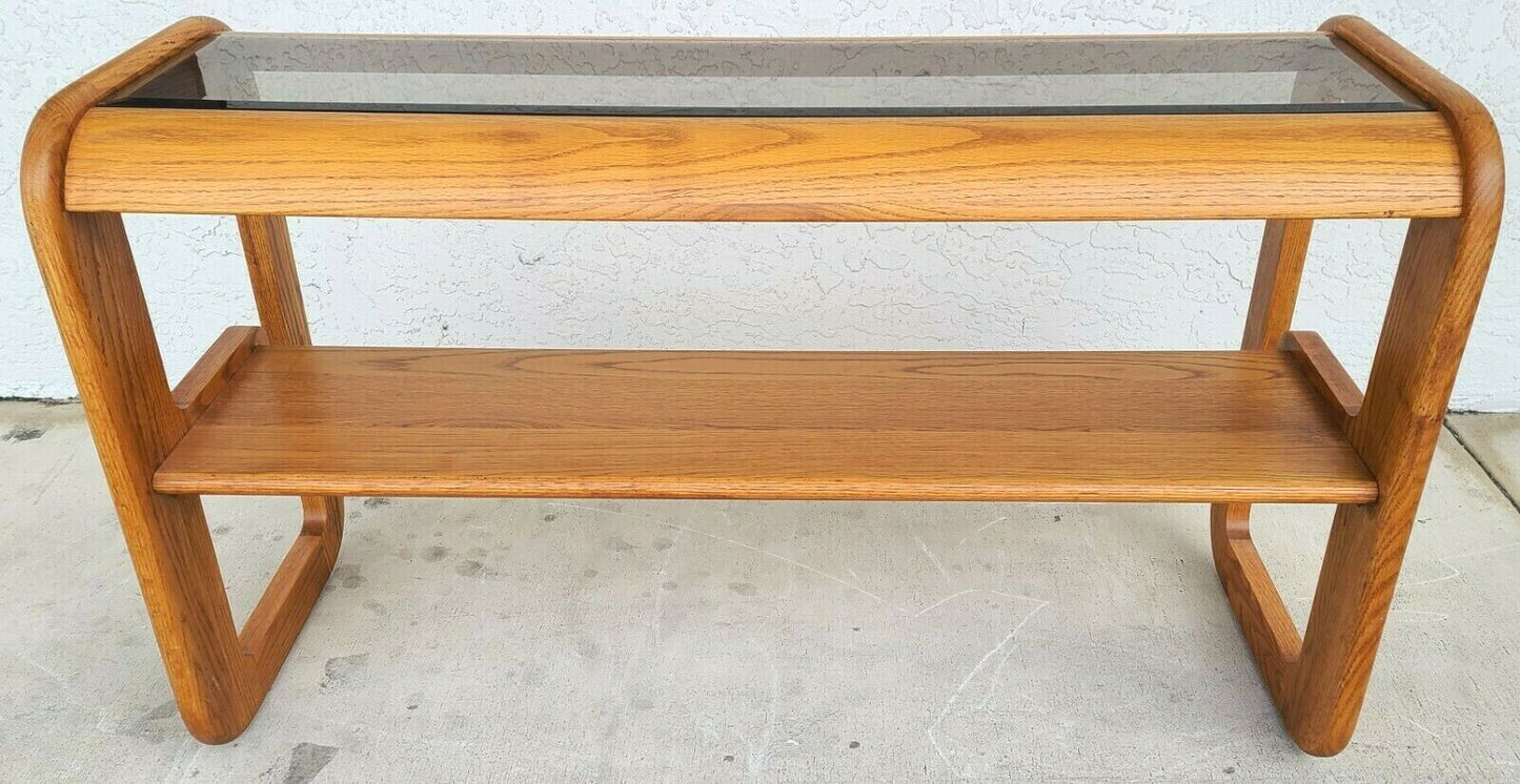 1970's Mid Century Modern Hodges Mersman Oak Smoked Glass Console Sofa Table