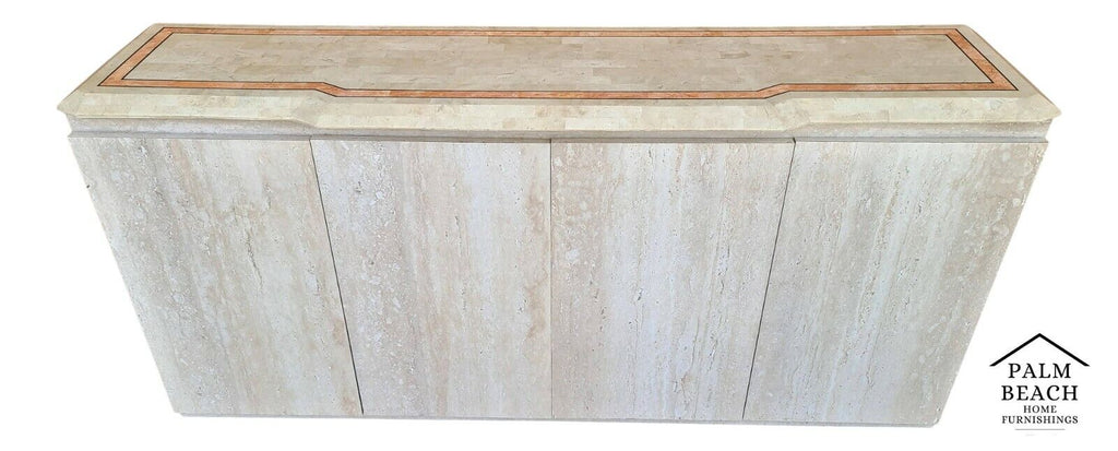 Sideboard Credenza Maitland Smith Style Tessellated Stone & Faux Travertine