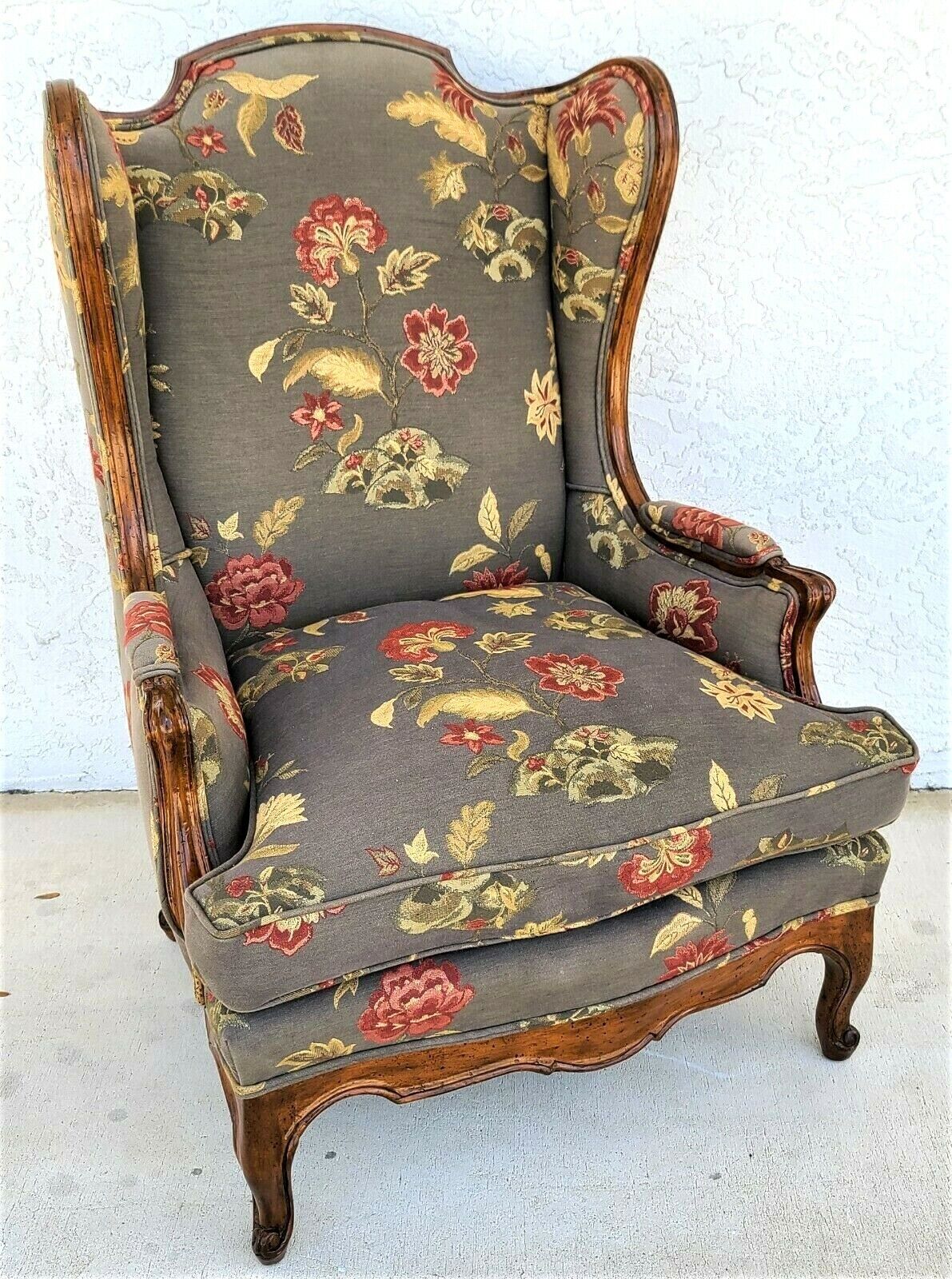 Fantastic Vintage Upholstered Floral Chippendale Wingback Down Cushion Armchair