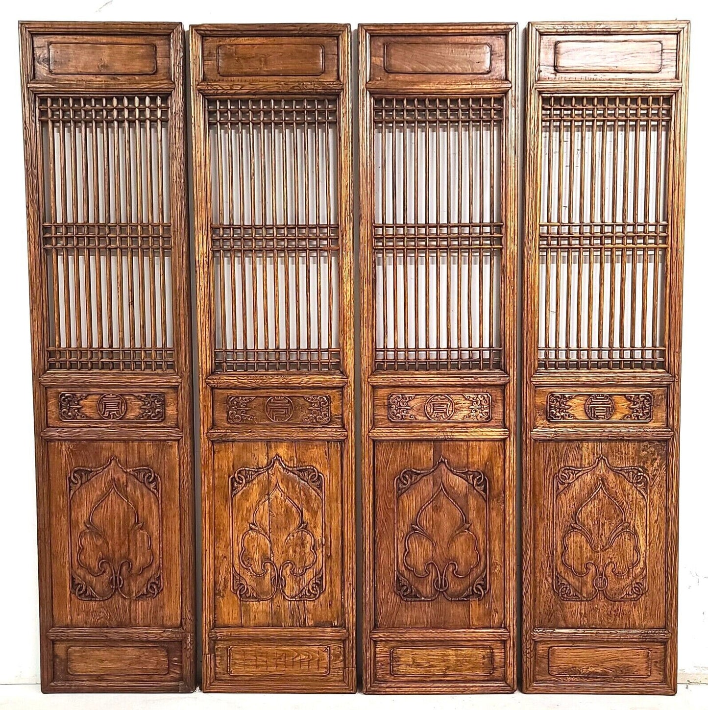 (4) 19th Century Chinese Fretwork Doors Screens Wall Panels 10 Foot