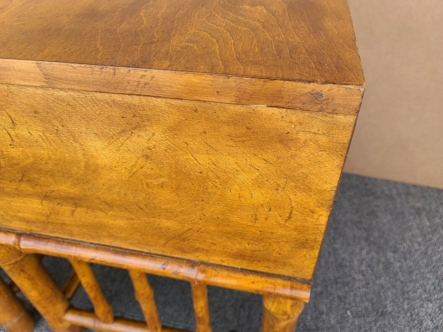 (2) MCM American of Martinsville Side End Tables Nightstands Wicker Faux Bamboo