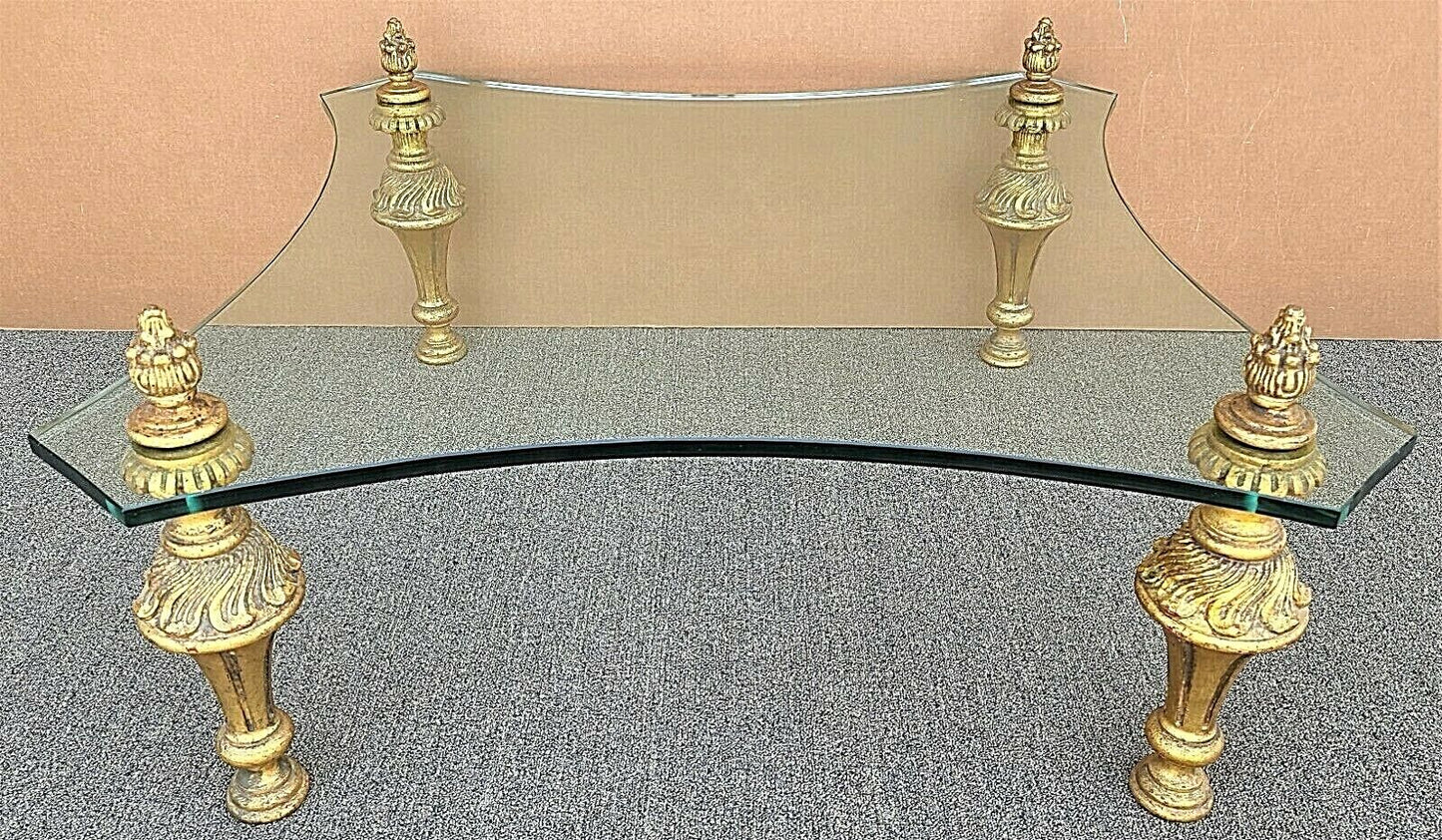 Vintage FRANCISCO HURTADO Hollywood Regency Glass Giltwood Coffee Cocktail Table