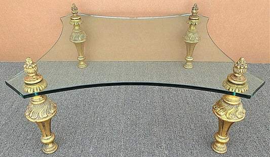 Vintage FRANCISCO HURTADO Hollywood Regency Glass Giltwood Coffee Cocktail Table