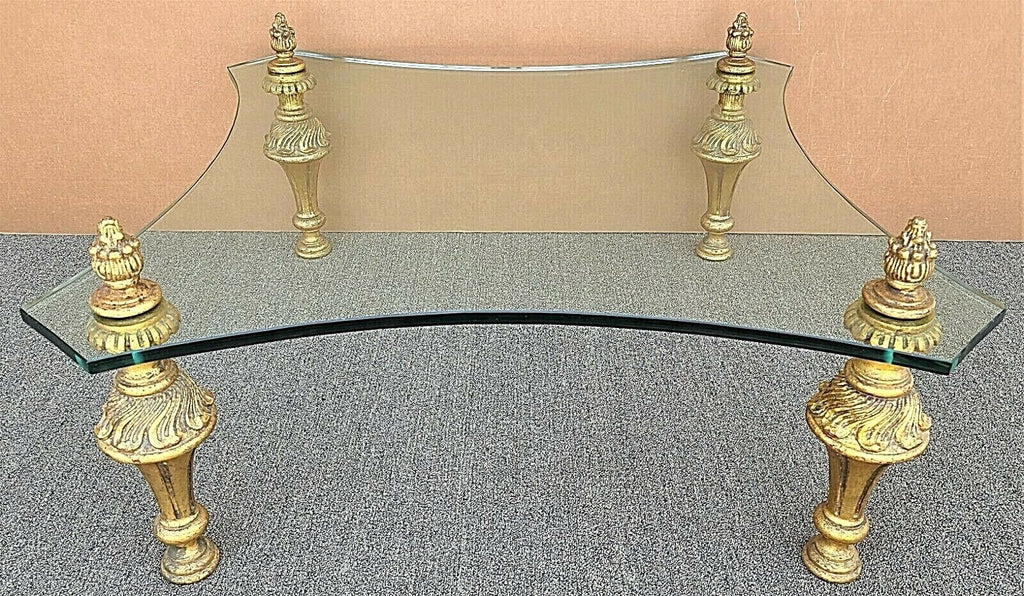 Vintage FRANCISCO HURTADO Hollywood Regency Glass Giltwood Coffee Cocktail Table