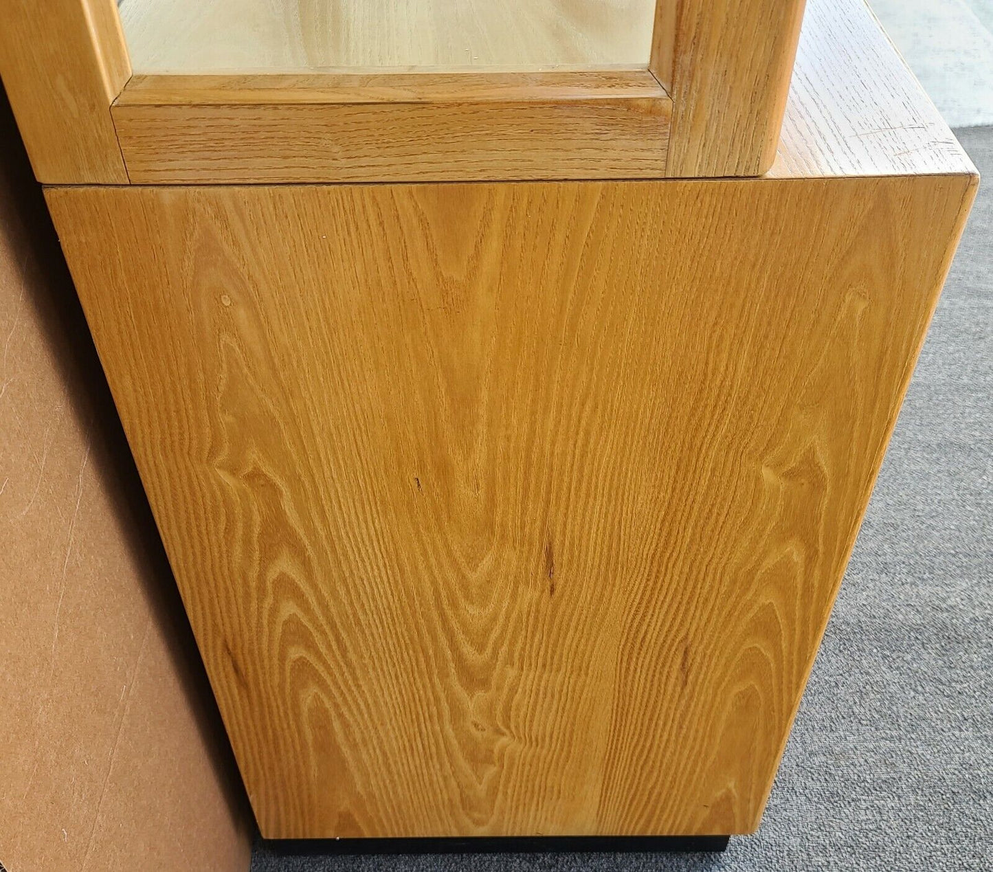 70's Milo Baughman Style HENREDON Scene Two Olive Burl Display Cabinet Case 2 Pc