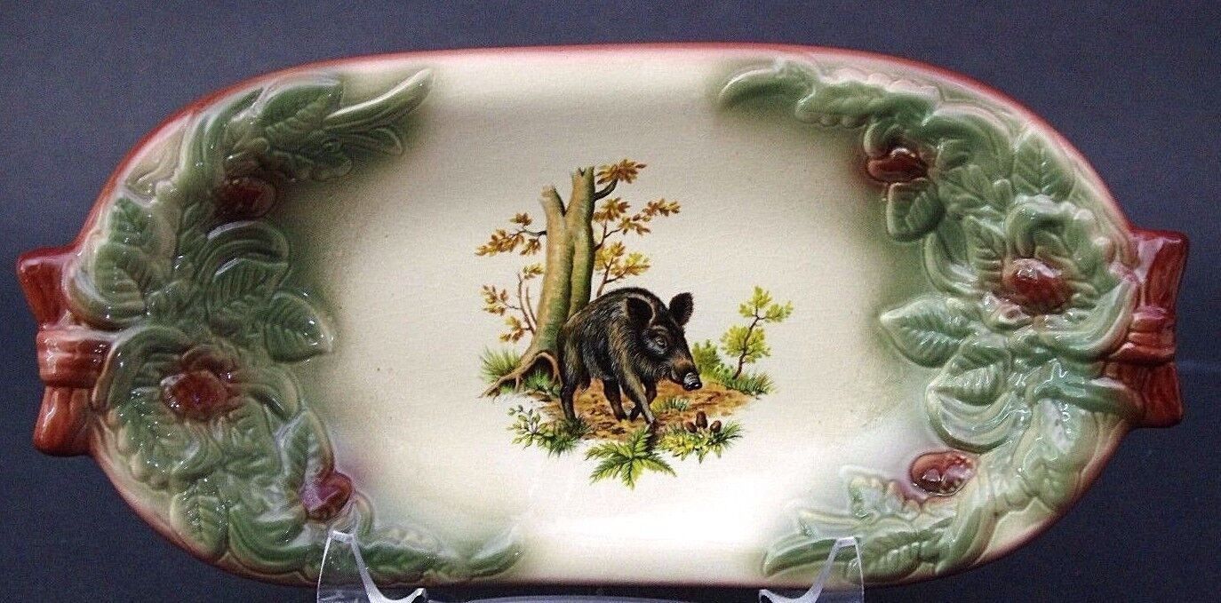KERAMIK STUDIO LINE HANDMADE POTTERY 12" Handled Serving Dish with Wild Boar