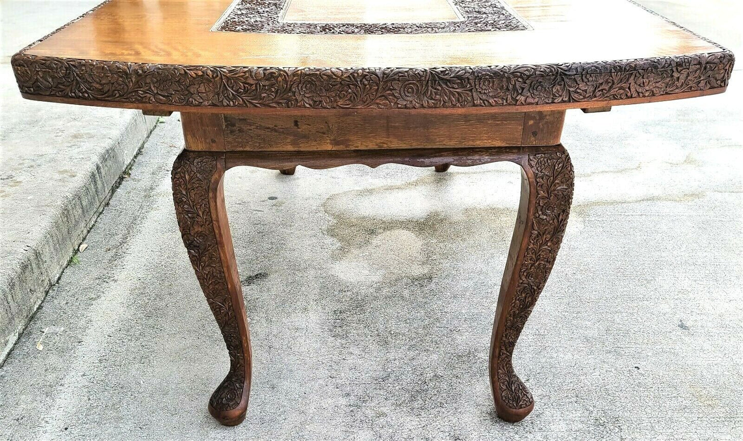 Antique c 1900's All Hand Carved Floral Design Solid Wood French Dining Table