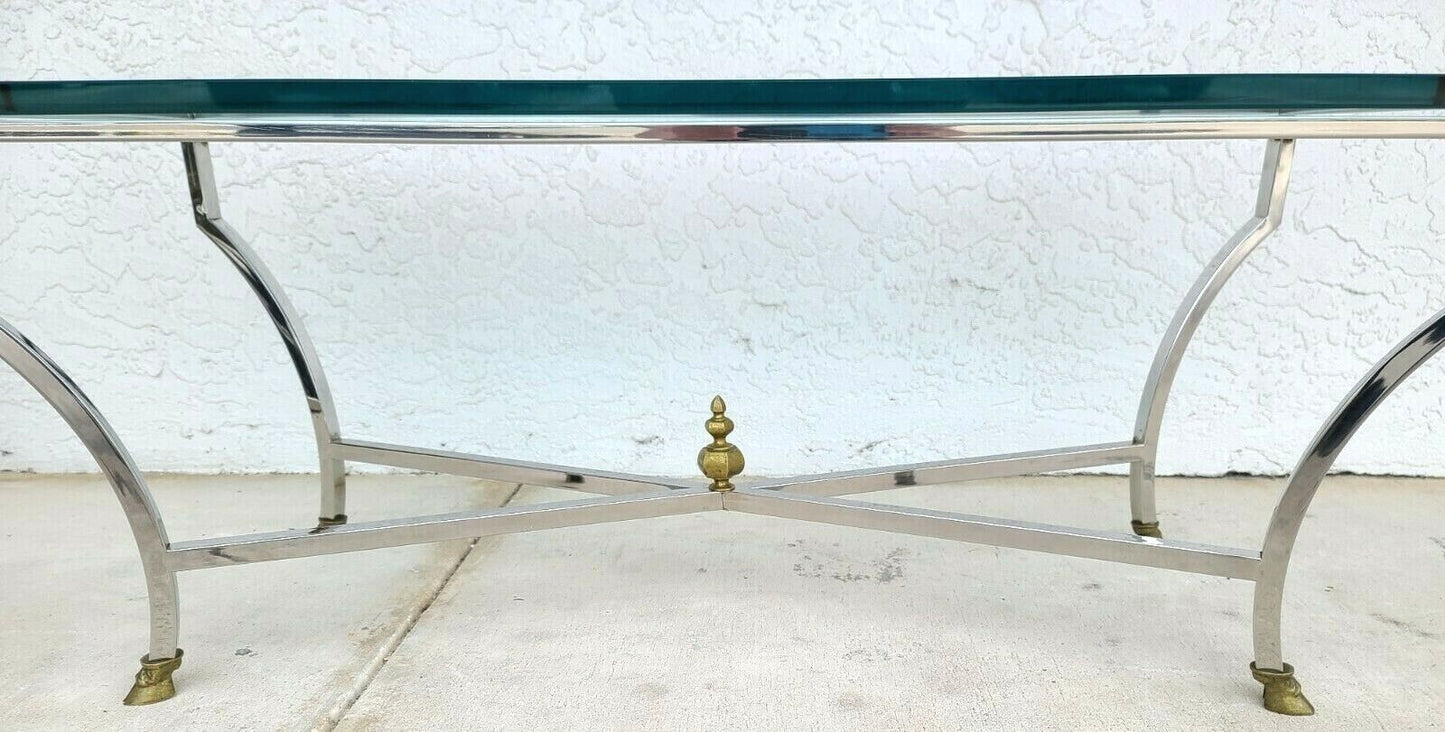 MAISON JANSEN Mid Century Italian Modern Chrome & Glass Coffee Table Hoof Feet