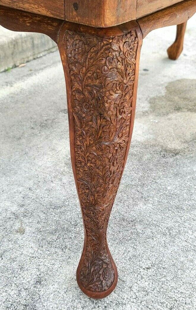 Antique c 1900's All Hand Carved Floral Design Solid Wood French Dining Table