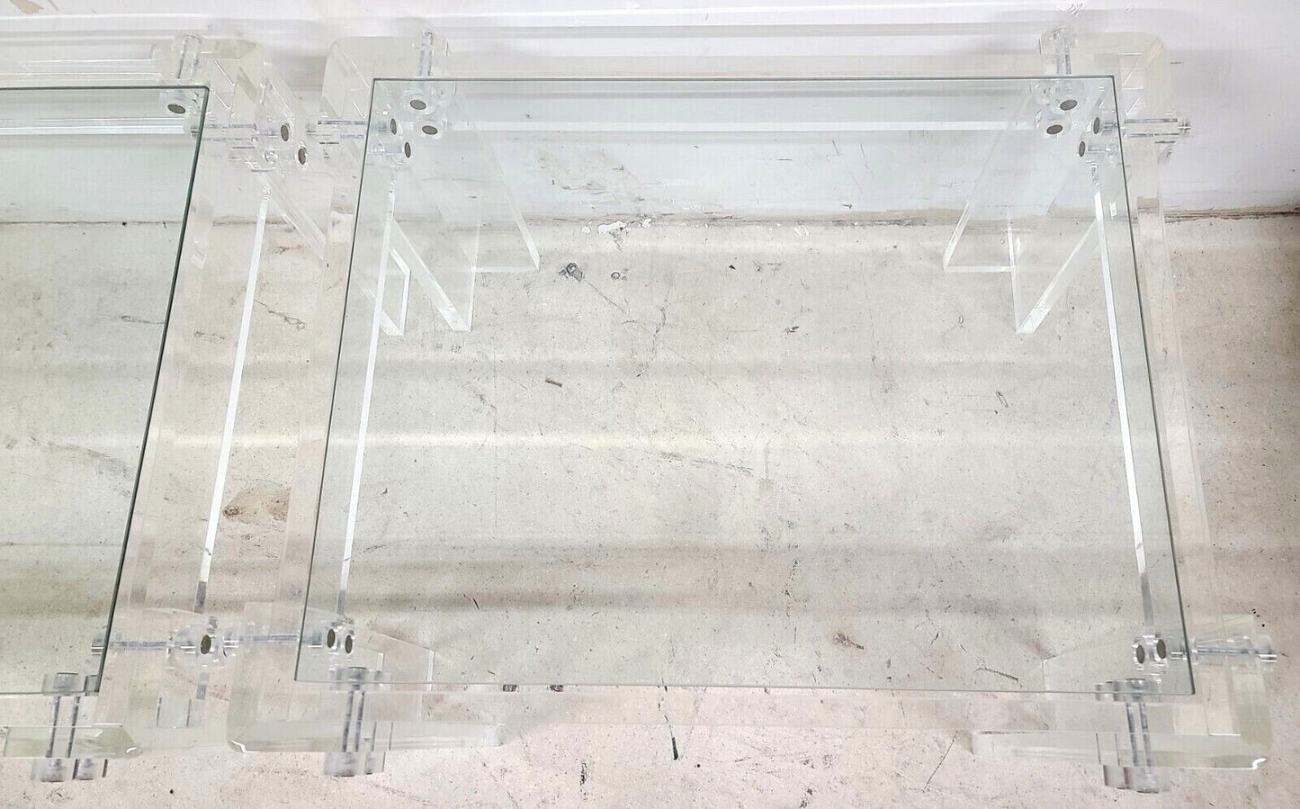 Oversized 1970s Vintage MCM Lucite Glass Side End Tables