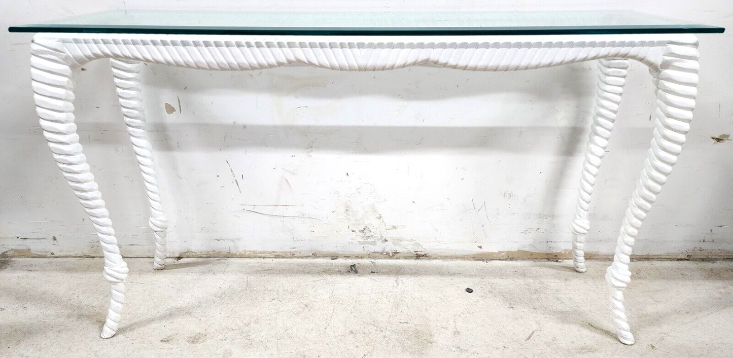 Italian Glass Console Solid Wood Faux Rope