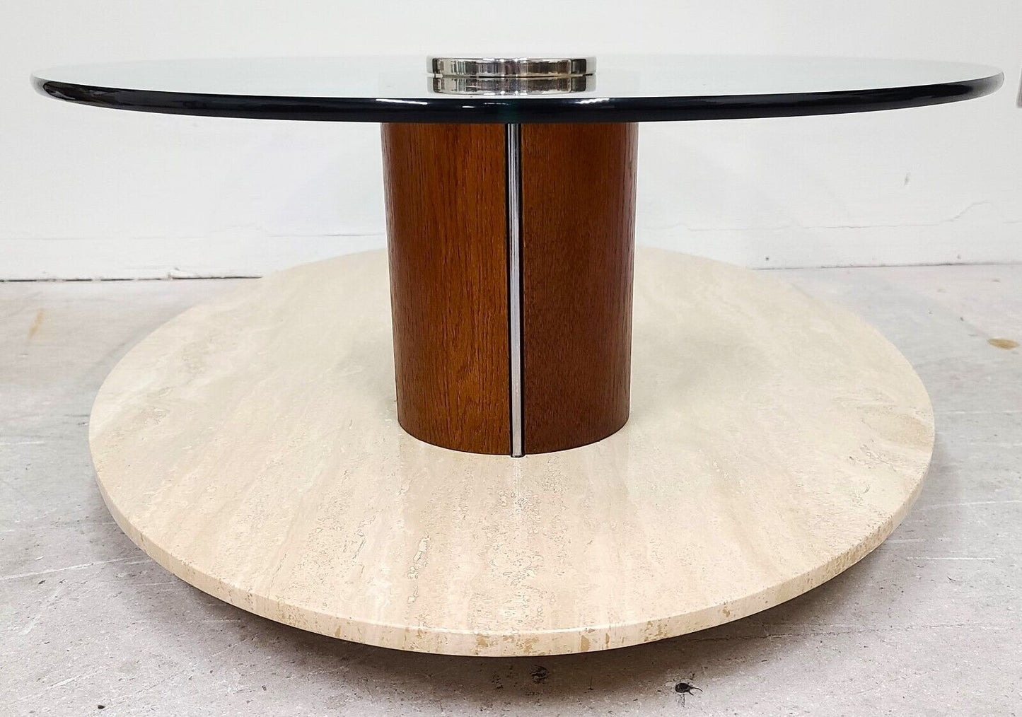 1970's MCM Travertine & Glass Swivel Top Coffee Cocktail Table by LION IN FROST