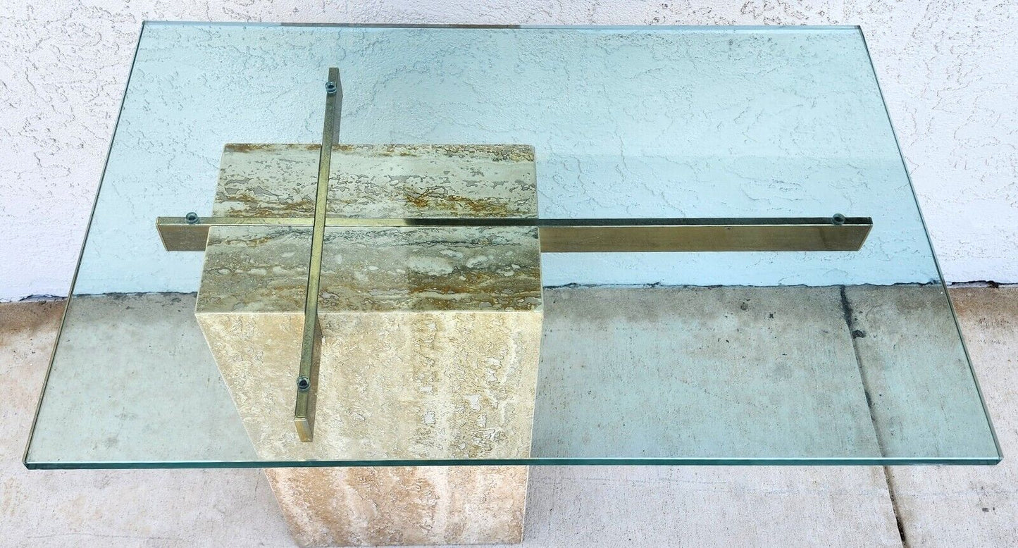 Travertine Side Table Marble Glass by ARTEDI 1970s
