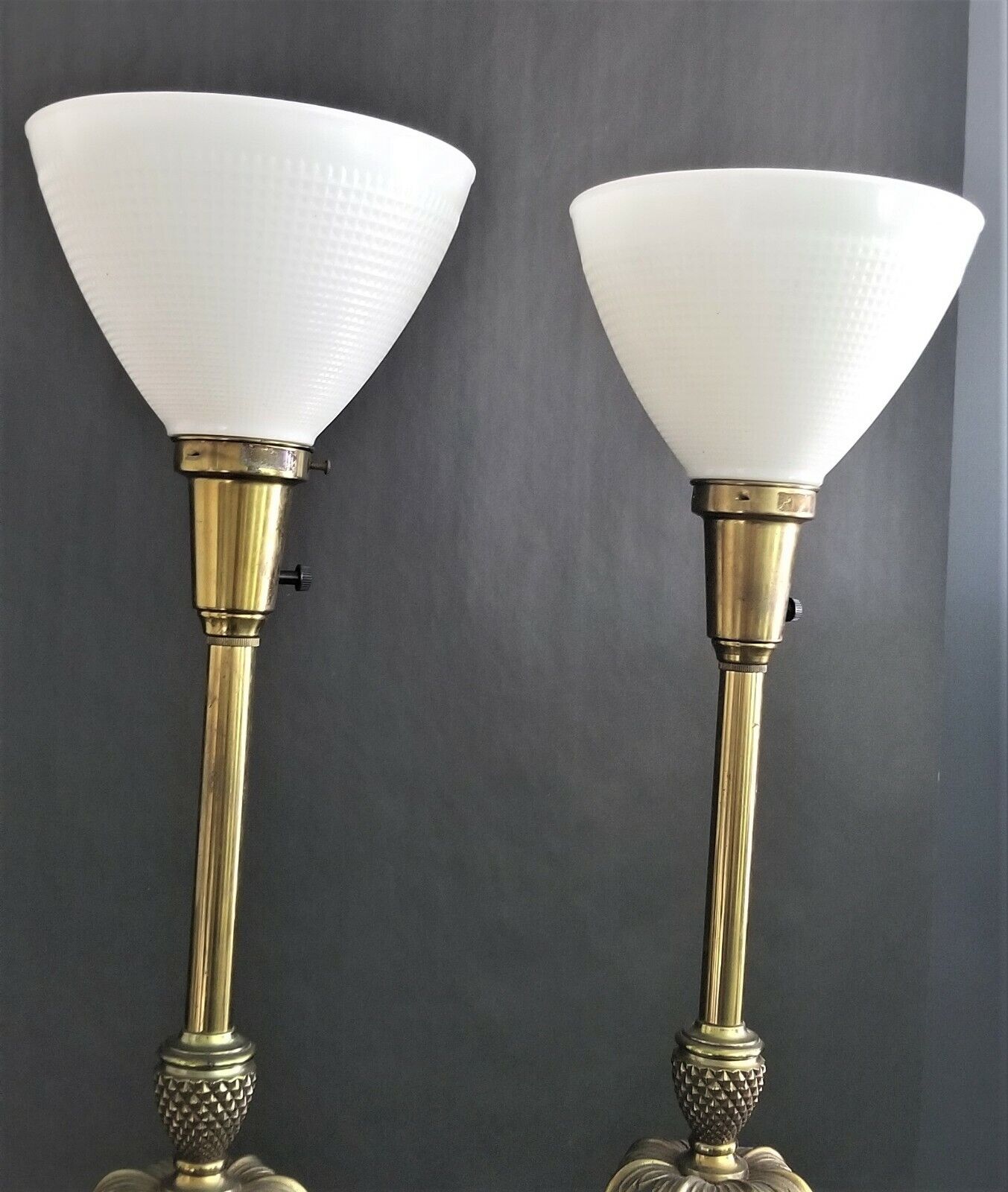 Pair of STIFFEL LENOX Obelisk Torchier Porcelain and Brass Table Lamps
