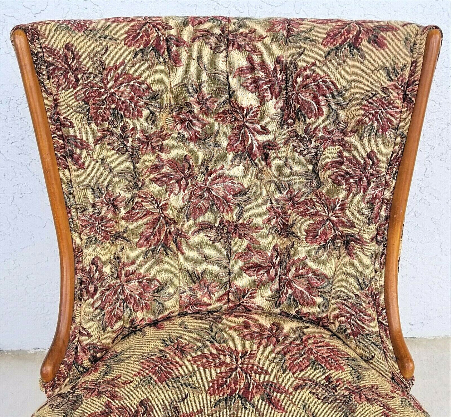 Vintage French Cabriole Tufted Slipper Chair w Tapestry Style Floral Upholstery