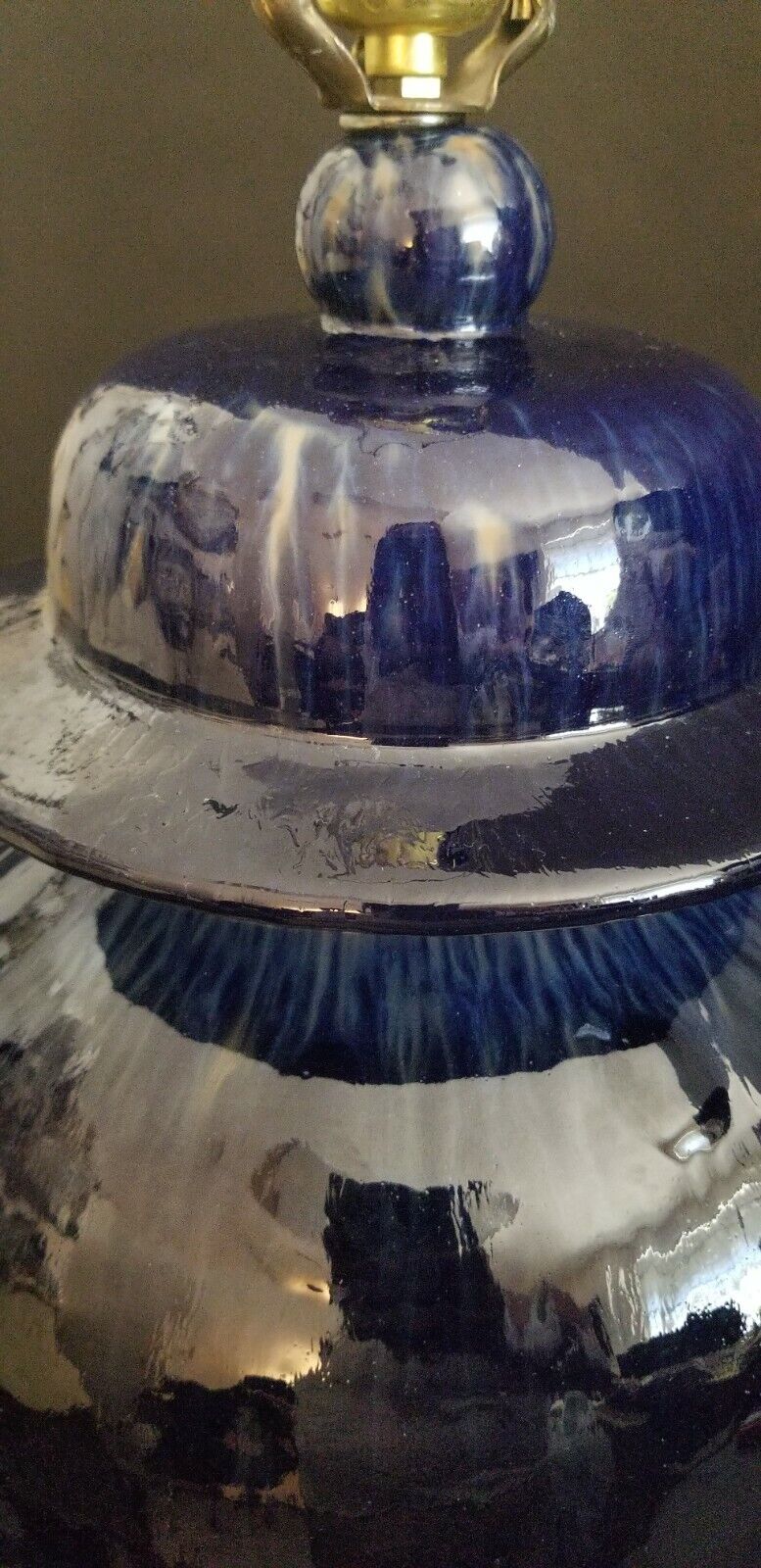 PAUL HANSON Cobalt Blue Drip Glaze Ceramic Ginger Jar Lamp with Matching Shade