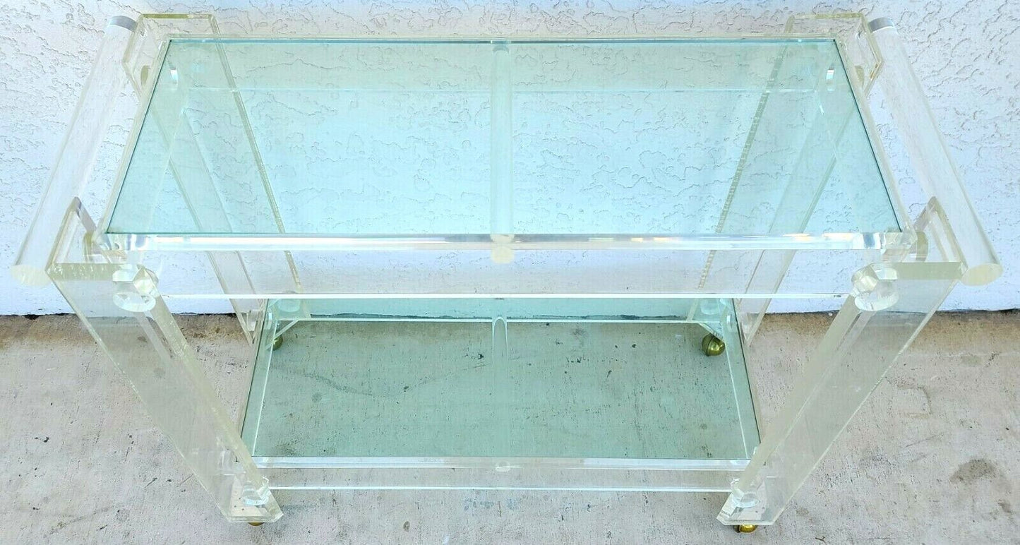 Vintage 1970s Lucite & Glass Rolling Bar Serving Cart