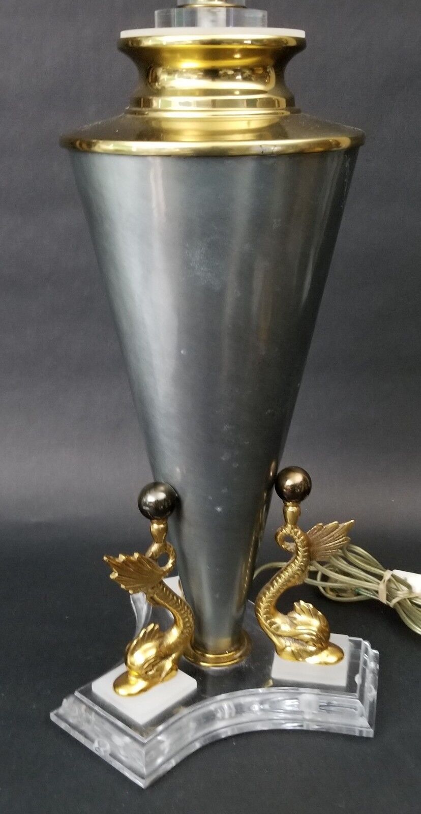 1990's Monumental Bauer Lamp Co Brass Acrylic Lucite Metal Table Lamp 33"