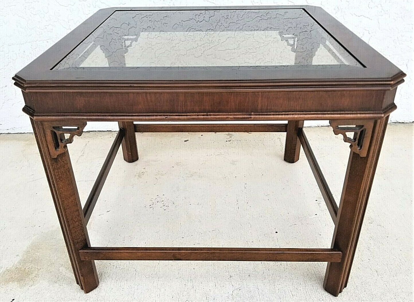 LANE Furniture Asian Chinoiserie Mahogany + Glass End Side Table Model 1388