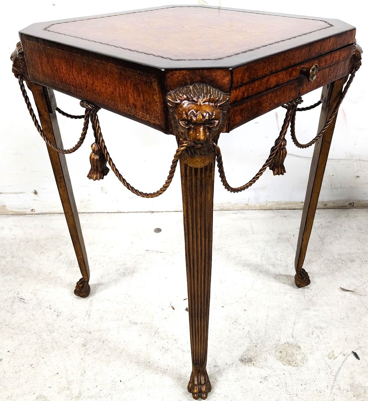 Maitland Smith Style Bronze Lions Rope & Tassel Side Drink Table