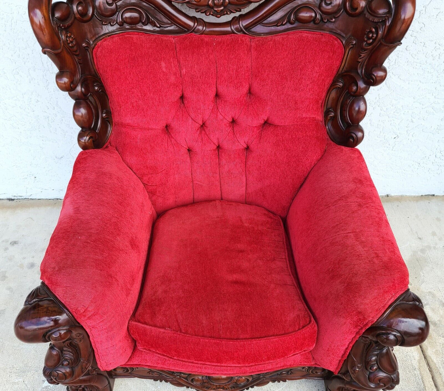 Oversized Asian Chinoiserie Carved Rosewood Armchair