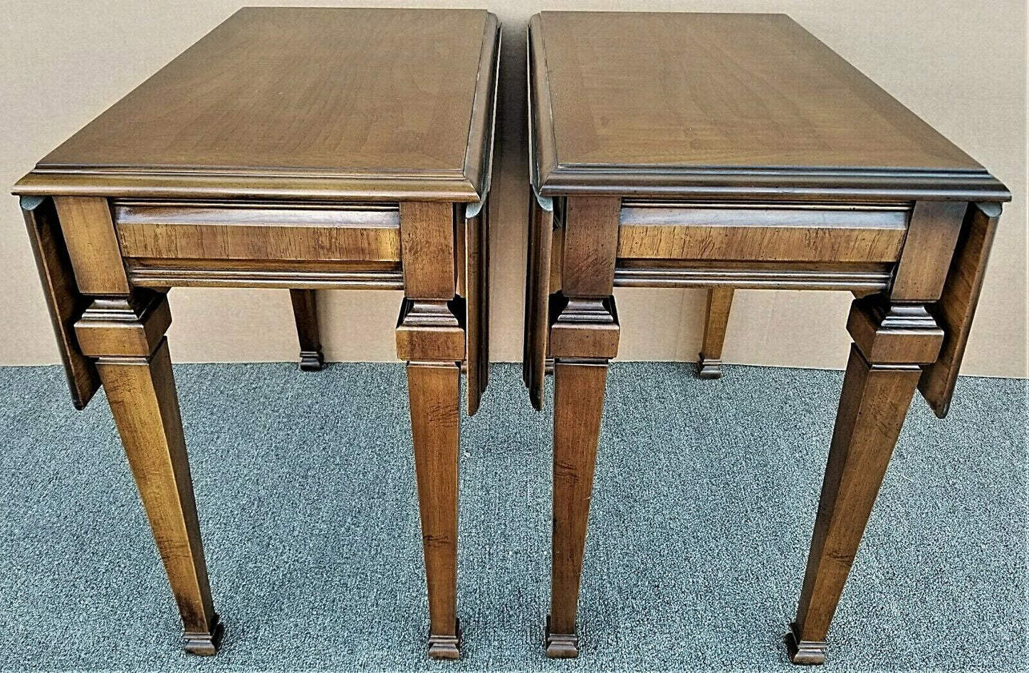 (2) LANE Drop-Leaf Traditional Italian Provincial Solid Wood End Side Tables