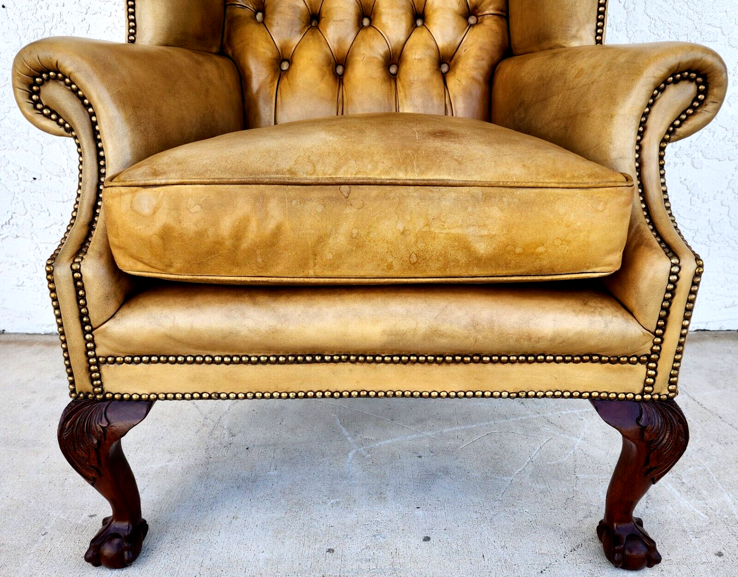 English Leather Armchair Wingback Chesterfield Antique