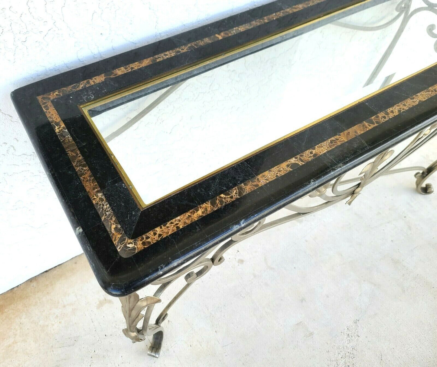 MAITLAND SMITH Tessellated Marble Brushed Steel Glass Console Sofa Table