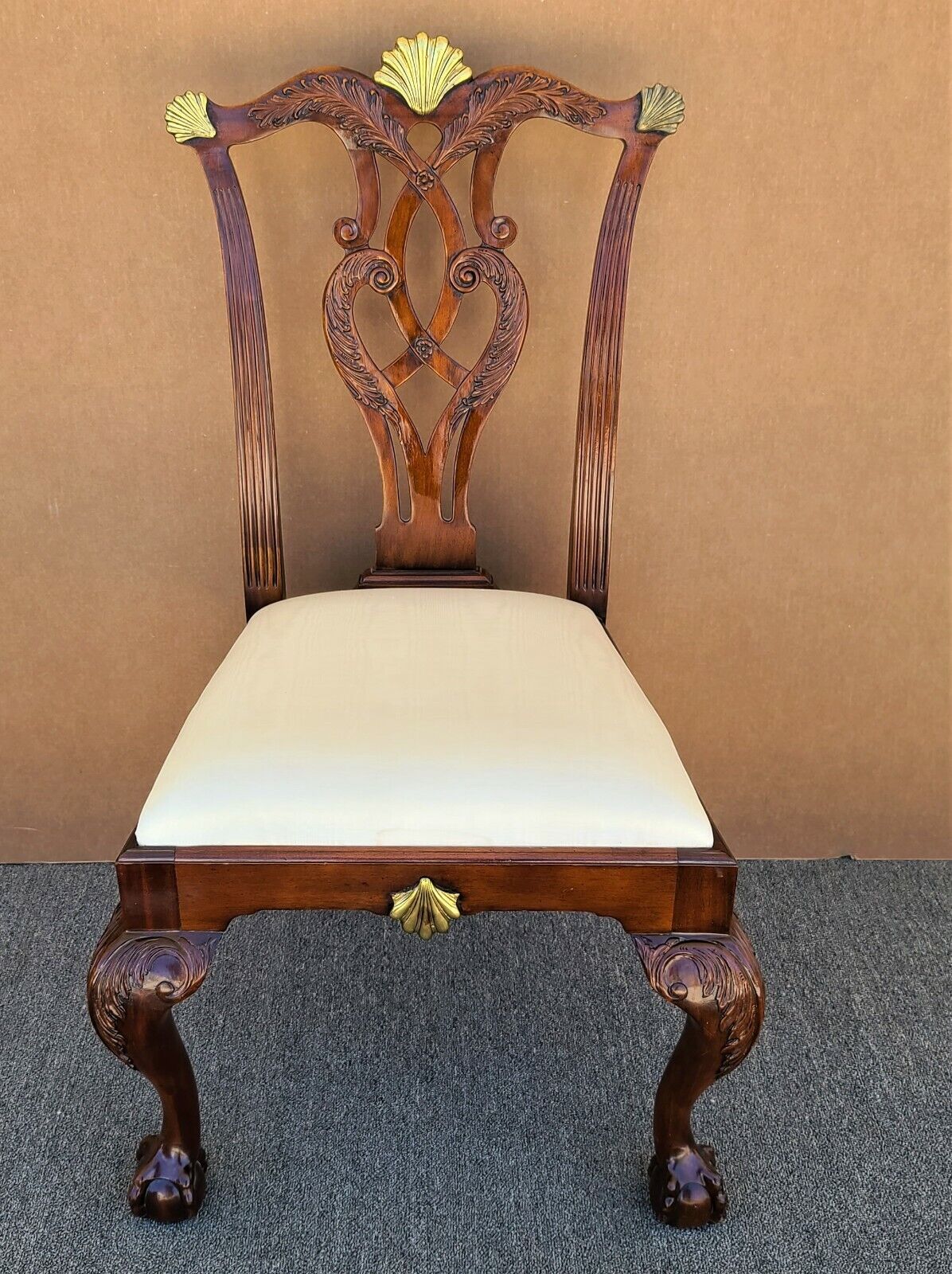 MAITLAND SMITH Chippendale Ball & Claw Mahogany Brass Dining Desk Accent Chair