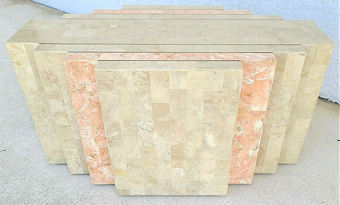 MCM MAITLAND SMITH 2 Tone Tessellated Stone Brass Inlay Coffee Cocktail Table