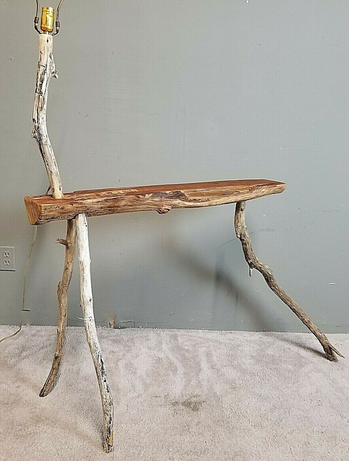 Vintage Large Animal Driftwood Floor Lamp w Table Horse Deer Beach House Coastal