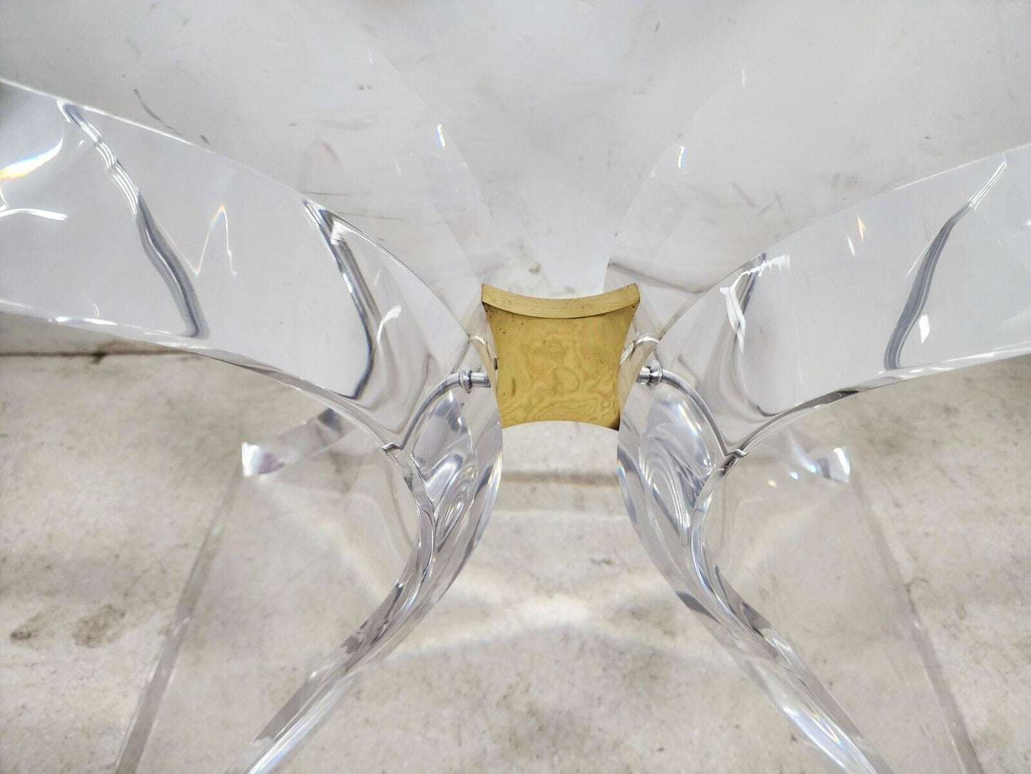 MCM Lucite Dining Table With Glass Signed by Lion In Frost