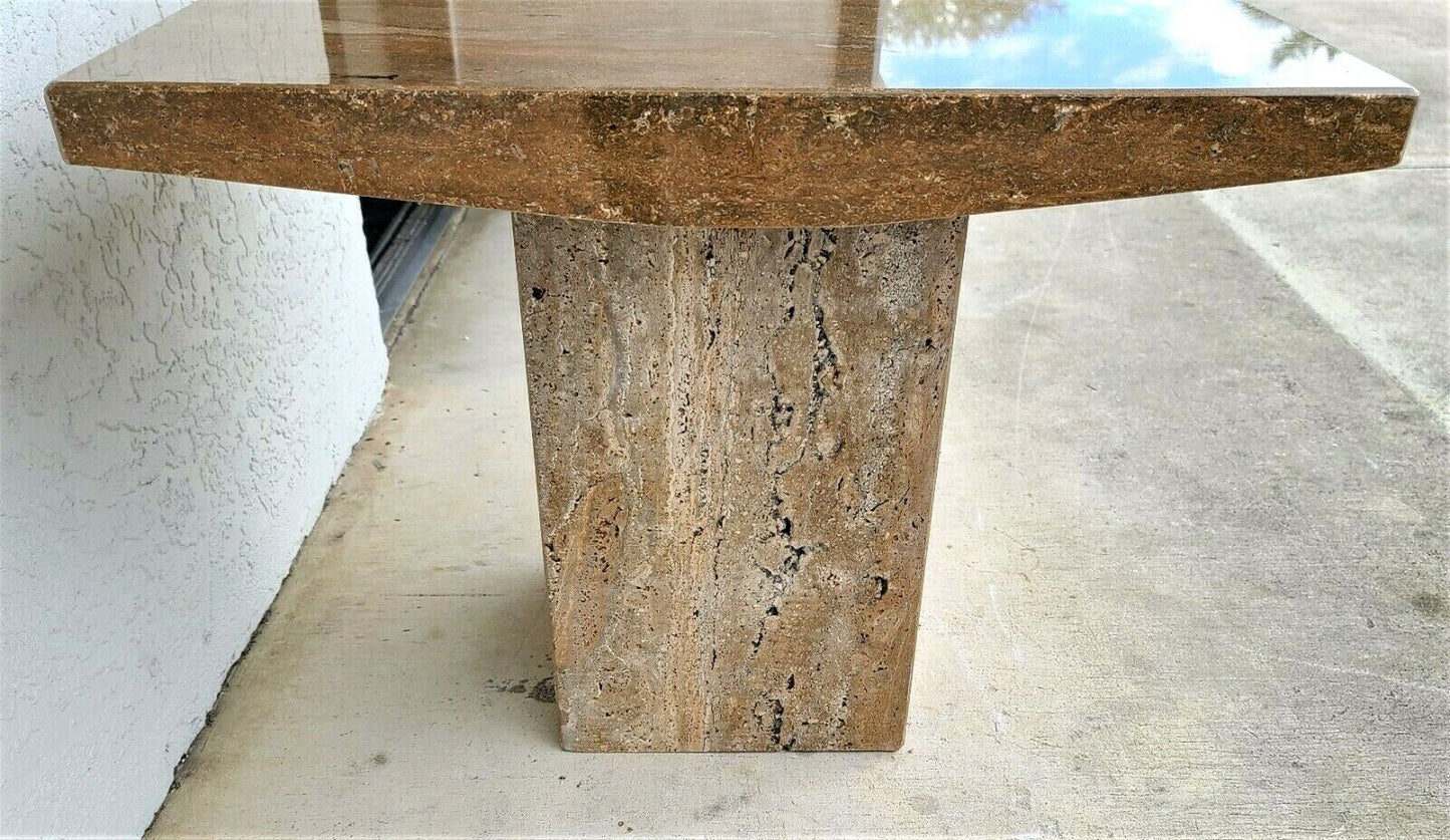 Italian Walnut Travertine Marble Side End Table by Stone International
