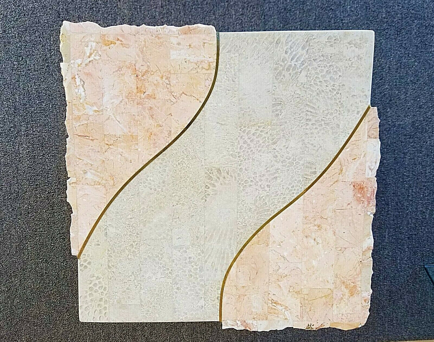 MCM MAGNUSSEN FURNITURE Tessellated Marble Stone Brass + Glass Side End Table