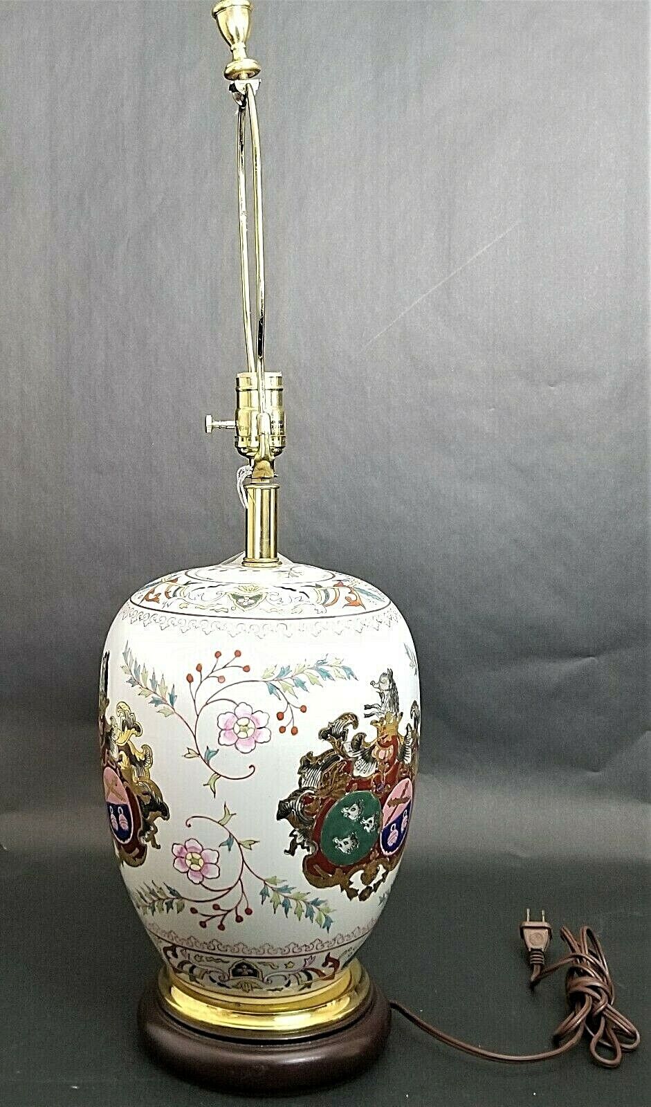 SHOAL CREEK LIGHTING Boar Crest Chinoiserie Table Lamp With Wood Base 29"