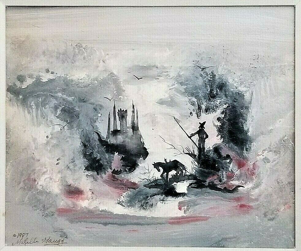 1987 Michelle Gaugy Framed Acrylic Don Quixote Themed Painting "Another Day"