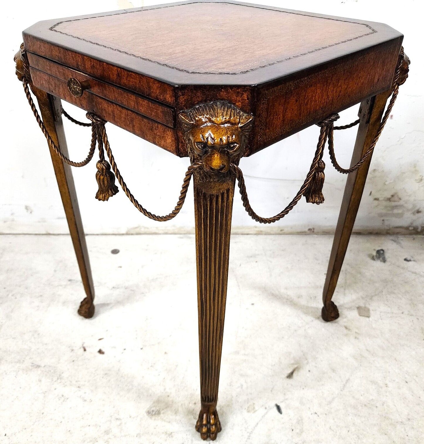 Maitland Smith Style Bronze Lions Rope & Tassel Side Drink Table