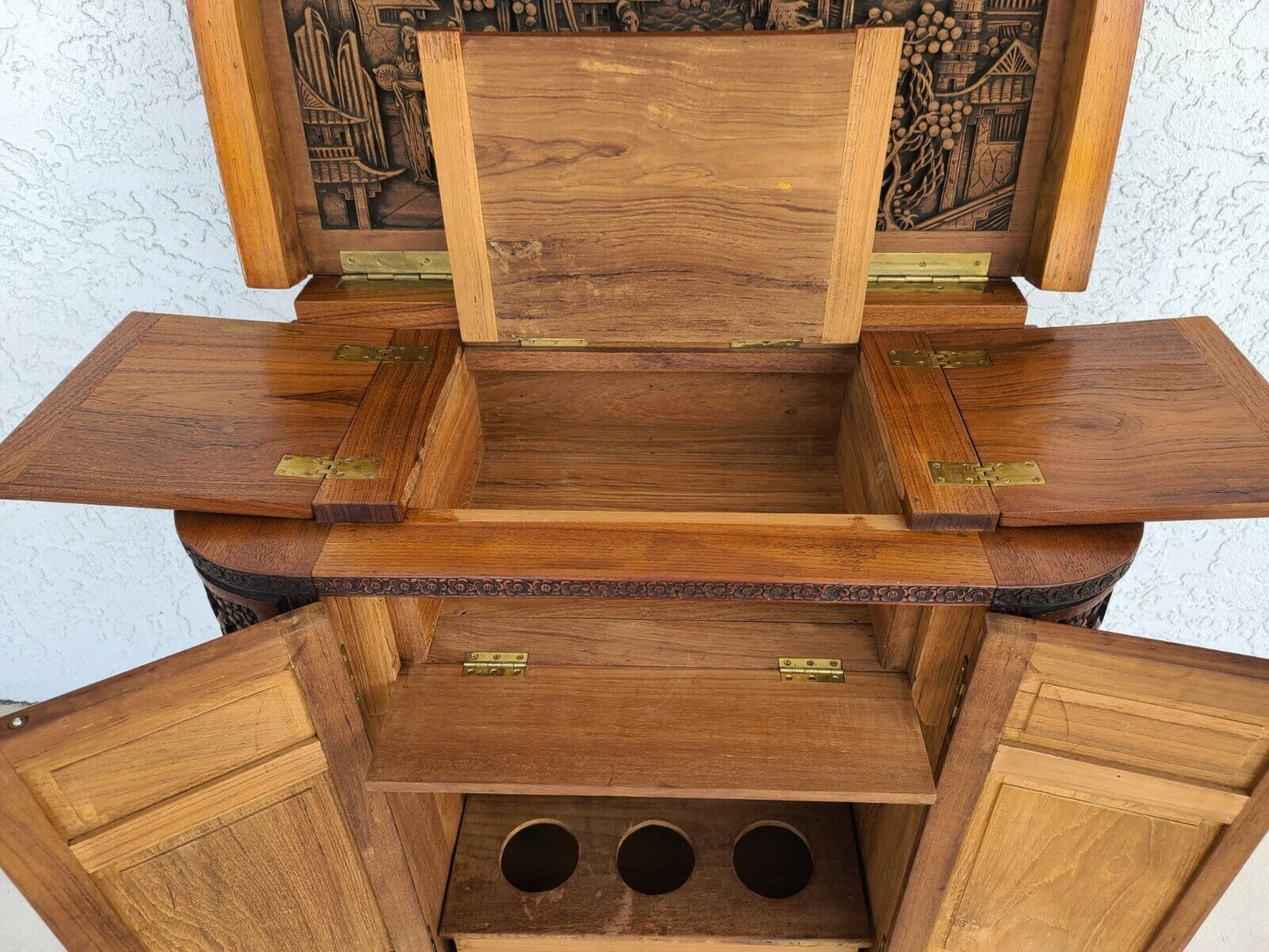 Camphor Wood Dry Bar Cabinet Mid Century Asian Chinoiserie