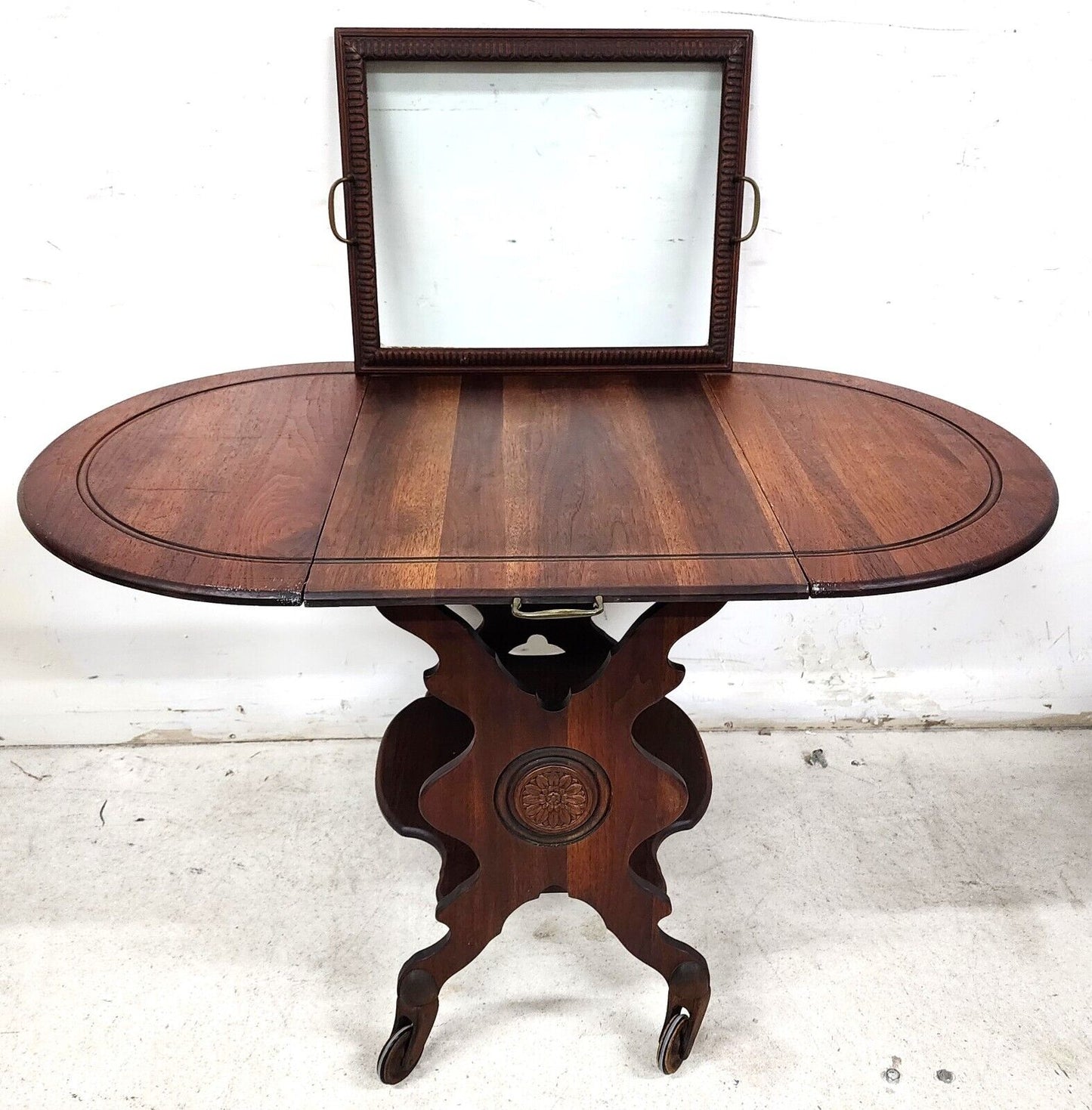 Antique Serving Cart Sideboard Drop Leaf Rolling 1800s