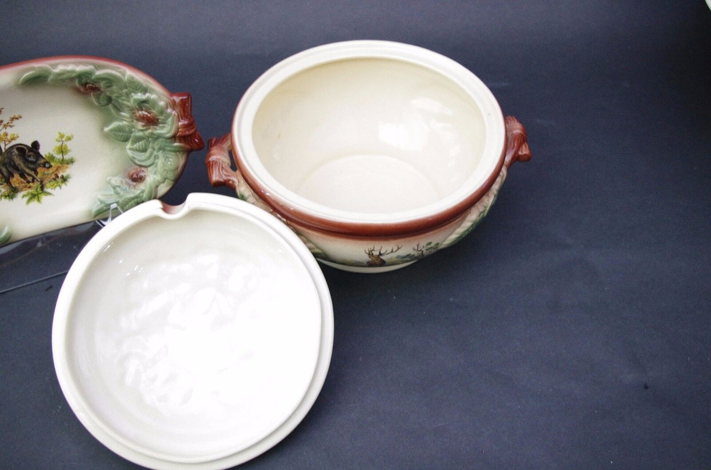 Antique KERAMIK STUDIO HANDMADE PEASANT POTTERY Wild Game Serving Soup Tureen